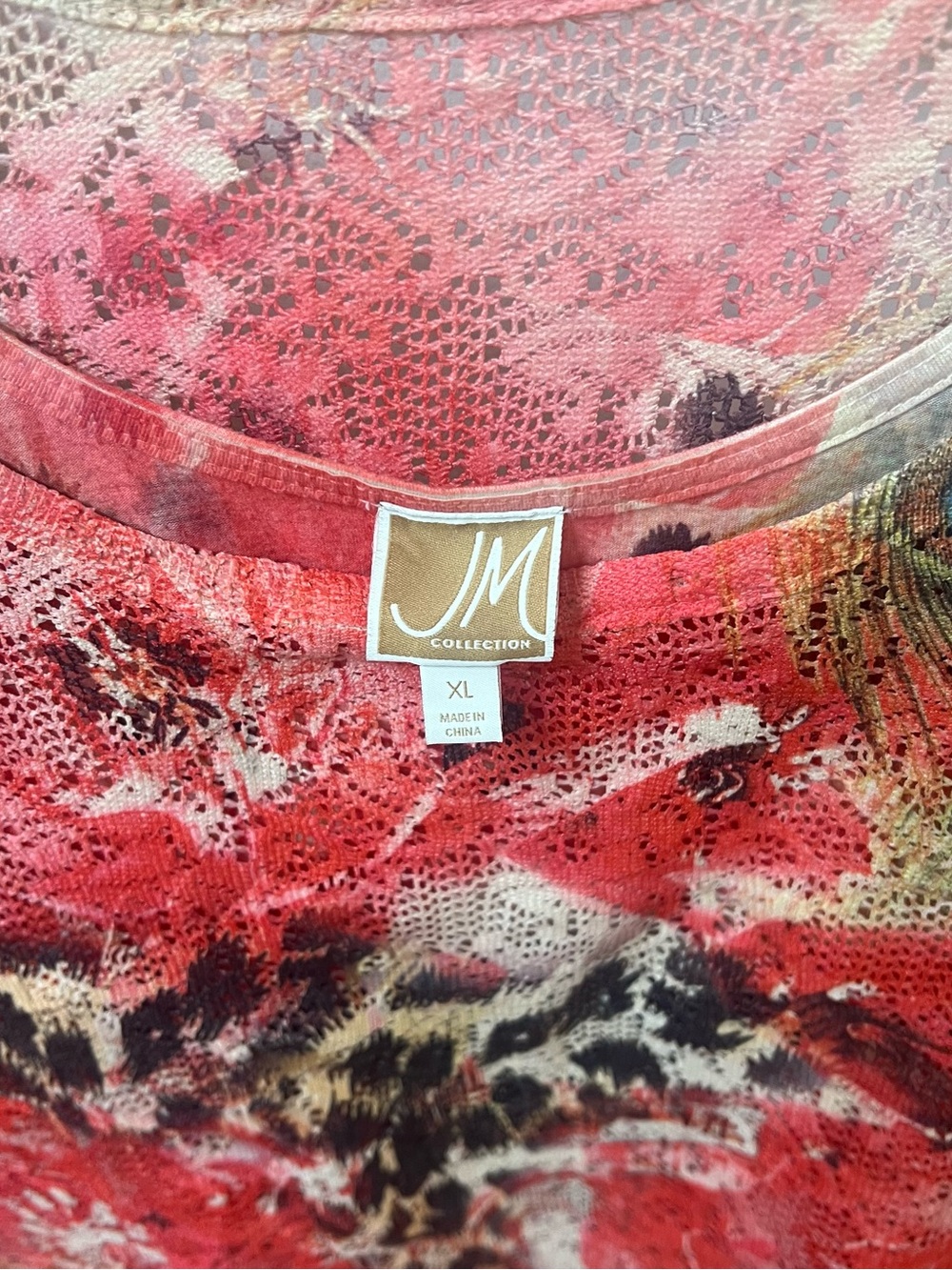 Women's Red Floral & Peacock Print Scoop Neck Top Lined XL - Picture 3 of 4